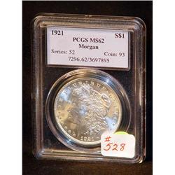 1921 MORGAN SILVER DOLLAR CERTIFIED MS 62