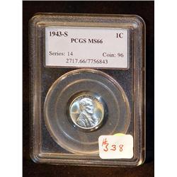 1943-S LINCOLN STEEL CENT PCGS CERTIFIED MS66