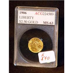 1906 LIBERTY QUARTER EAGLE GOLD PIECE CERTIFIED MS