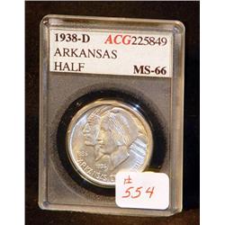 1938-D ARKANSAS HALF CERTIFIED MS66; 3156 MINTAGE