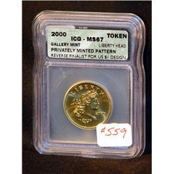 LIBERTY HEAD US PATTERN COIN FOR 2000, $1 DESIGN