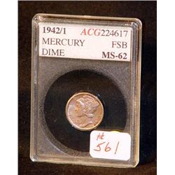 1942/1 MERCURY DIME FULL SPLIT BANDS MS62