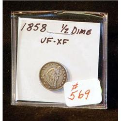 1858 SEATED HALF DIME
