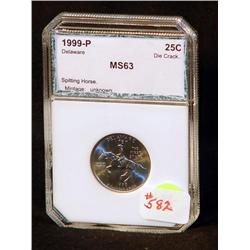 1999-P DELAWARE QUARTER- SPITTING HORSE VAR.,