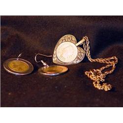 INDIAN HEAD CENT NECKLACE AND ITALIAN COIN