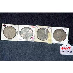 PEACE SILVER DOLLARS, 1922, 1923, 1924 (2)- 4 X TH