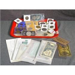 TRAY LOT MISC COINS, FOREIGN CURRENCY, ETC.