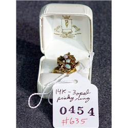 14K THREE OPAL PINKY RING