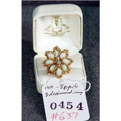 14K 8-OPAL AND 2-DIAMOND COCKTAIL RING