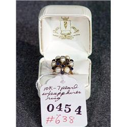 10K 7-PEARL WITH SAPPHIRES COCKTAIL RING