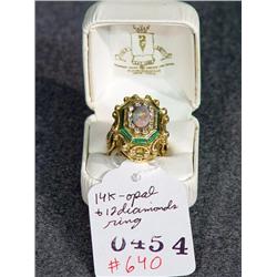 14K OPAL AND 12-DIAMOND COCKTAIL RING