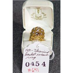 14K 7-DIAMOND BASKET WEAVE RING