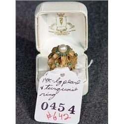 14K LARGE PEARL AND TURQUOISE COCKTAIL RING