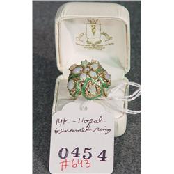 14K 11-OPAL AND ENAMELED COCKTAIL RING