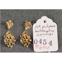 14K 6-PEARL DANGLING EARRINGS