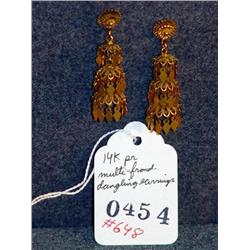 PAIR OF 14K MULTI-FROND DANGLING EARRINGS