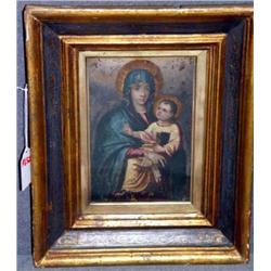 ICON MADONNA AND CHILD, OIL ON COPPER 5 1/2" X 8"