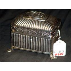 SOLID SILVER FOOTED JEWELRY BOX LABELED RADKE 4.6"