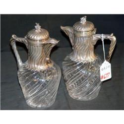SILVER MOUNTED GLASS EWERS 9.5" HIGH- 2 X THE