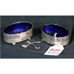 PAIR OF STERLING MASTER SALTS WITH COBALT LINERS A