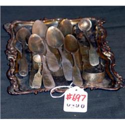 LOT OF 10 PCS COIN SILVER INCL SHELL TONGS, CREAM