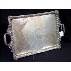 FANCY DOUBLE HANDLED SILVERPLATED SERVING TRAY, 26