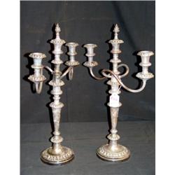 FANCY SILVERPLATE 3 BRANCH CANDLEABRAS, 21" HIGH-