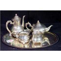 VICTORIAN SILVERPLATED 4 PC TEA SET ON TRAY
