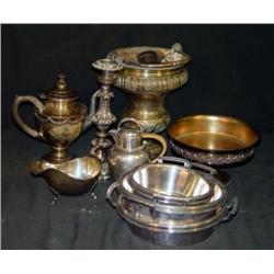 LOT 10 PCS SILVERPLATE INCL TEA POT, AND SYRUP