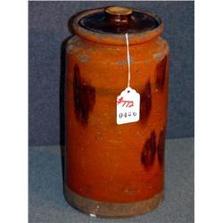 CONNETICUT REDWARE COVERED CROCK, 12" HIGH, PROVEN
