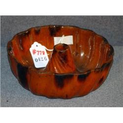 CONN. REDWARE PUDDING MOLD, 8" DIAMETER AND 3" HIG