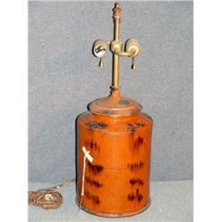 CONNECTICUT REDWARE CROCK CONVERTED TO LAMP, 12" H