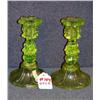Image 1 : EARLY VASELINE GLASS 7" CANDLESTICKS- 2 X THE