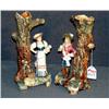 Image 1 : MAJOLICA FIGURAL TREE VASES, 12" HIGH (ONE REPAIRE