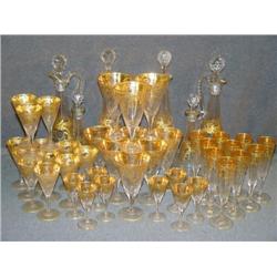 LOT 45 PCS GILT ENAMELED STEMWARE WITH CRUETS AND