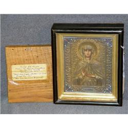RUSSIAN ICON "MOST HOLY VIRGIN" PRESENTED TO COL.