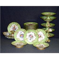 CHAPELIE GREEN AND WHITE FLORAL DECORATED PORCELAI