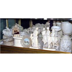 LARGE LOT DAMAGED ALABASTER FIGURINES, URNS AND DE