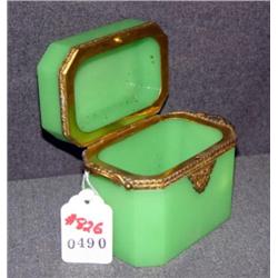 JADITE ORMOLU MOUNTED JEWEL CASKET 4" HIGH