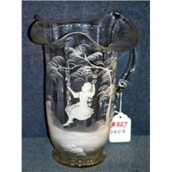 CLEAR GLASS MARY GREGORY PITCHER 9.75" HIGH