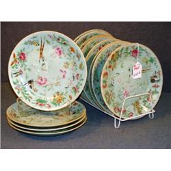 SET OF 12 ORIENTAL PORCELAIN BIRD DECORATED PLATES