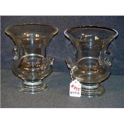 PEDESTAL BASED, DOUBLE HANDLED 7.25" GLASS VASES-