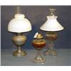 Image 1 : LOT 3 OIL LAMPS 2 WITH WHITE GLASS SHADES