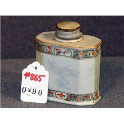 EARLY CHINESE PORCELAIN TEA CADDY 4" HIGH