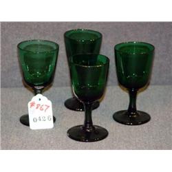 EARLY BLOWN GREEN GLASS WINE GOBLETS- 4 X THE