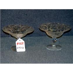 MINIATURE ETCHED GLASS COMPOTES, 3.5" HIGH, 2X THE
