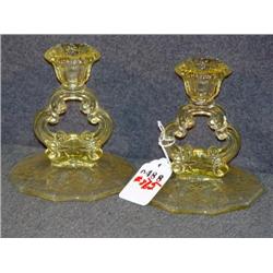 PAIR ETCHED GLASS, DEPRESSION ERA, VASELINE