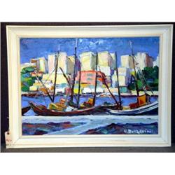 OIL ON CANVAS BY UMBERTO BONZANINI "VILLAGGIO PESC