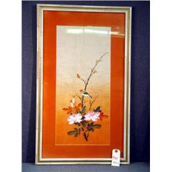 ORIENTAL DRAWING BIRD ON BRANCH SIGNED P. CHAN