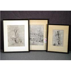 LOT OF 3 PEN AND INK DRAWINGS BY NANCY MARASCH